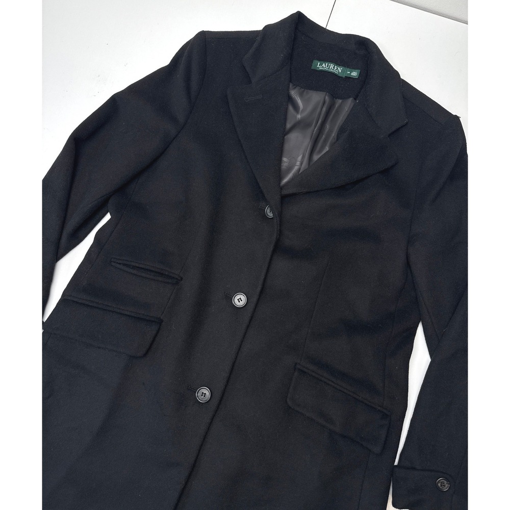 Lauren Ralph Lauren Womens Black Wool Blend Button Front Coat LR2523 Size 14
